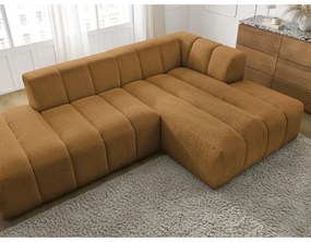 Musztardowy narożnik z materiału bouclé (prawostronny/z szezlongiem) Annecy – Bobochic Paris
