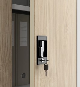 Szafa metalowa ze schowkiem biała / dąb sonoma: Eco Design TOMASZ, 900 x 1850 x 450 mm