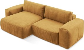 Musztardowy rozkładany narożnik z tkaniny szenilowej (lewostronny/z szezlongiem) Kuki – Makamii