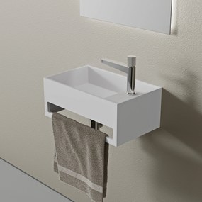 Umywalka ścienna z odlewu mineralnego PB2077Biały matowy - ze zintegrowanym wieszakiem na ręczniki - 50 x 30 x 20 cm