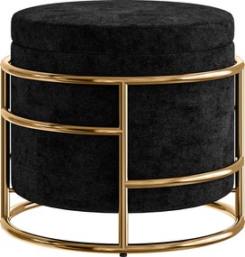 HOMCOM Pufa z przechowalnią, tapicerowany podnóżek, stalowa rama, złote akcenty, Czarny