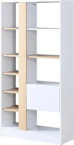 Biblioteczka z 1 szafką i 7 półkami - Naturalny i Biały - CALENIA