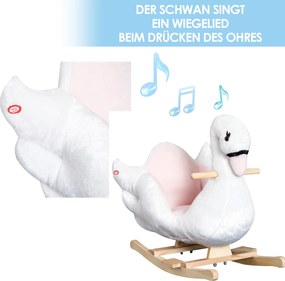 HOMCOM Koń na biegunach dla dzieci zwierzak na biegunach dla małych dzieci łabędź od 18 miesięcy plusz różowy+biały