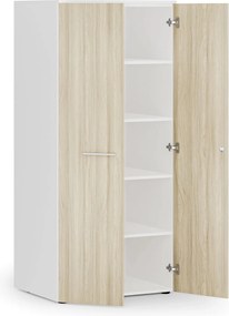 Szafa biurowa z drzwiami PRIMO WHITE, 1781 x 800 x 600 mm, biały/dąb naturalny