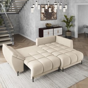 Masseno Narożnik VESTANO  z funkcją spania i pojemnikiem na pościel Narozniki L, Rozkładana sofa - Kremowy, MATT VELVET 06