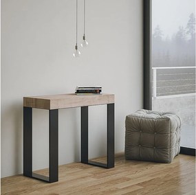 Konsola rozkładana 90x40/300 cm Tecno Dąb naturalny rama w kolorze Antracytu