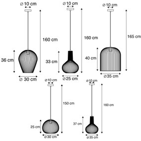 Zestaw 5 designerskich lamp wiszących czarno-złote - WiresDesignerski Oswietlenie wewnetrzne