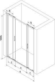 Mexen Exo drzwi prysznicowe podwójne rozsuwane 170 cm, transparent, czarne - 8152-170-000-70-00