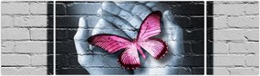Obraz - Różowy motyl w ścianie (170x50 cm)