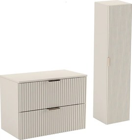 Kaszmirowy Zestaw Łazienkowy 80cm Szafka Blat Słupek Ryflowane Fronty