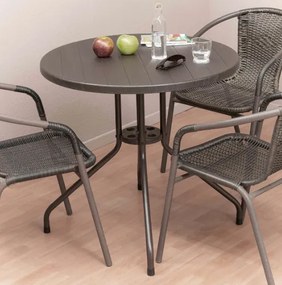 Stół balkonowy okrągły 80 cm, stalowy, brązowy blat