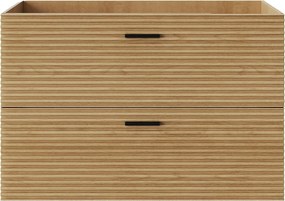 Szafka pod umywalkę na nóżkach z prążkowanym frontem - 2 szuflady - Jasne drewno - 80 cm - SARONE