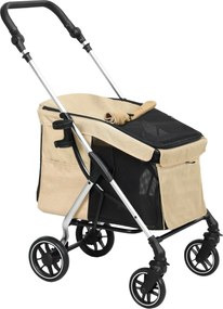 PawHut Wózek dla psów, lekki i składany, z pralną poduszką i oknami z siatek, Khaki