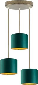 Lampa wisząca z trzema abażurami na złotym stelażu - N2-H64