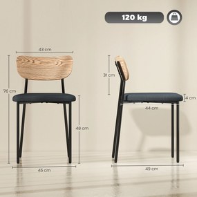 HOMCOM Zestaw 2 krzeseł do jadalni, Wygląd lnu, Design bez podłokietników, Metalowe nogi, Szare