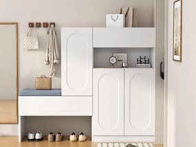 Wielofunkcyjna szafka na buty - z tapicerowanym siedziskiem - z 4 drzwiami i 1 szufladą - Biała