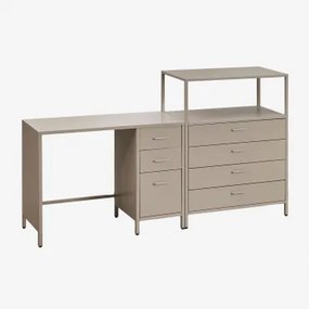 Zestaw Biurkowy Z Szufladami I Stalową Komodą Janine Moka Brown - Sklum