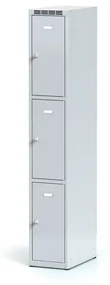 Alfa 3 Szafka skrytkowa, 3 schowki, 1800 x 300 x 500 mm, zamek cylindryczny, drzwi szare
