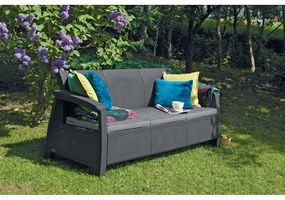 Ciemnoszara sofa ogrodowa z imitacji rattanu Corfu – Keter