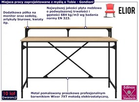 Biurko metalowe z nadstawką w stylu loft dąb sonoma Trilox