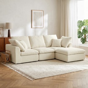 HOMCOM Modułowy narożnik z odwracalną otomaną, chmurowo miękka sofa Chenille w kształcie L, szerokie siedzisko, kremowo-biały | Aosom PL
