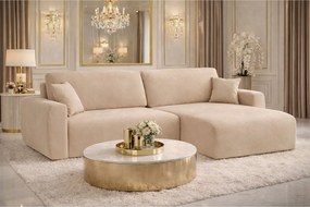 Narożnik z funkcją spania i pojemnikiem Ariel L, tkanina welurowa Salvador, Beżowy, Prawy