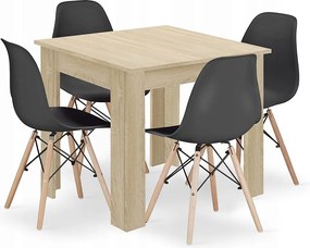 Valora ZESTAW KWADRATOWYCH STOŁÓW 80X80 Dąb Sonoma + 4 Krzesła OSAKA Czarne