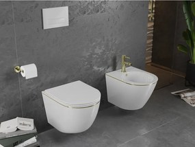 Mexen Lena miska wc Rimless z deską wolnoopadającą slim, duroplast, biała/złota linia - 30224005