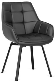 Krzesło Tapicerowane Obrotowe do Salonu LUNA Czarne Ekoskóra Nowoczesne Loft