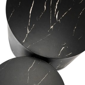 Zestaw Stolików Kawowych LEILA 38 cm/48 cm Czarny Marmur Nowoczesny Glamour