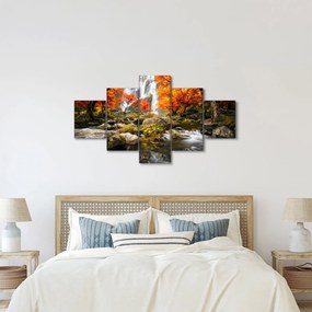 Obraz - Wodospady w jesiennym krajobrazie, pomarańczowy (125x70 cm)