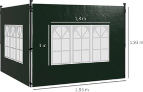 Outsunny Zestaw 2 Ścian Boczne do Pawilonu 3x3 3x6 Wodoodporne Ściany z Oknami, Ciemnozielone | Aosom PL