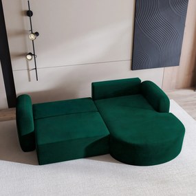 Masseno Narożnik AMILIA z funkcją spania i pojemnikiem na pościel Narozniki L, Rozkładana sofa - Butelkowa zieleń, MONOLITH 37