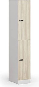 Szafka skrytkowa S1, 2 schowki, 1850 x 300 x 500 mm, zamek mechaniczny z kodem, drzwi laminowane, dąb naturalny