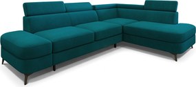 Masseno Narożnik AVISE z funkcją spania i pojemnikiem na pościel Narozniki L, Rozkładana sofa - Lazurowy, MATT VELVET 77