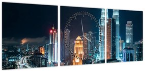 Obraz - Noc w Kuala Lumpur (z zegarem) (90x30 cm)