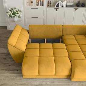 Masseno Narożnik ORENTI z funkcją spania i pojemnikiem na pościel Narozniki L, Rozkładana sofa - Żółty, MATT VELVET 48