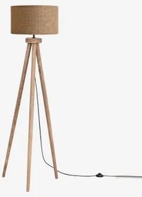 Lampa Podłogowa Simona Z Drewna Mango Drewno Mango & Linen Brown Sand Ø40 Cm - ↑25 Cm Azoia - Sklum