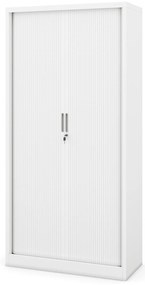 Metalowa szafa biurowa na akta z roletą DAMIAN, 900 x 1850 x 450 mm, biała