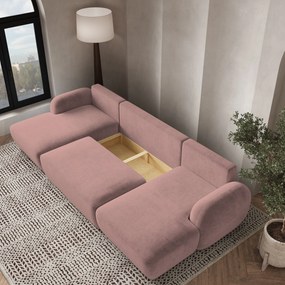 Masseno Narożnik SAVONA z funkcją spania i pojemnikiem na pościel Narozniki U, Rozkładana sofa - Pudrowy róż, KRONOS 27