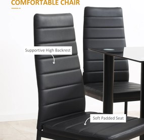 HOMCOM 5-częściowy Zestaw Jadalny Zestaw Stołowy Stół z 4 Krzesłami, nowoczesny design, stół z blatem z hartowanego szkła, Czarny