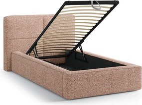 Różowe tapicerowane łóżko jednoosobowe ze schowkiem i stelażem 90x200 cm Darren – Micadoni