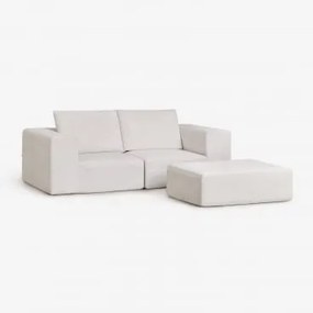 Sofa Modułowy 2-częściowy Z Pufą Z Tkaniny Chenille, Pakowany Próżniowo Norridge Szenila Kremowy Beż - Sklum