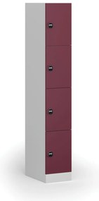 Szafka skrytkowa, 4 schowki, 1850 x 300 x 500 mm, demontaż, zamek RFID, drzwi czerwone