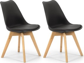 Kolumna Zestaw 2 krzeseł Klara Czarny tapicerowane skórą ekologiczną z nogami drewnianymi