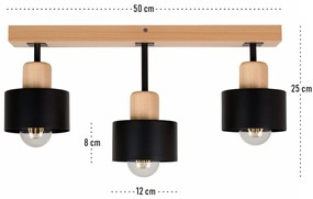 Czarna lampa sufitowa, trzypunktowy spot DSC50x7BU z drewna i metalu E