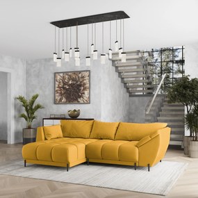 Masseno Narożnik VESTANO  z funkcją spania i pojemnikiem na pościel Narozniki L, Rozkładana sofa - Żółty, MATT VELVET 48