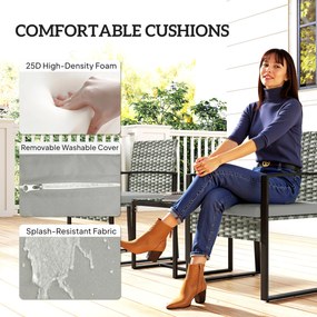 Outsunny Rattan Bistroset, 3-częściowy zestaw mebli ogrodowych z 2 krzesłami ogrodowymi, stolikiem kawowym, zdejmowanymi poduszkami Jasnoszary | Aosom PL