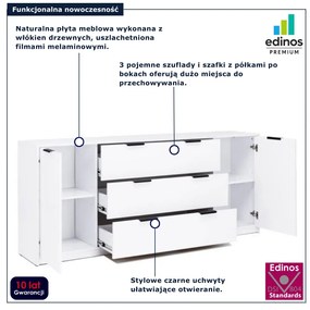 Długa biała komoda z szufladami połysk E9-G23