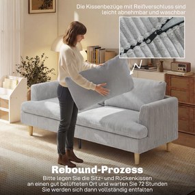 HOMCOM Sofa 3-osobowa, kanapa z podłokietnikami, tapicerowana sofa w sztruksowym stylu do salonu Jasnoszary | Aosom PL